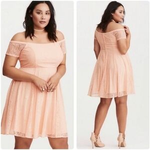 Torrid Blush Lace Off Shoulder Lined Cocktail Party Dress